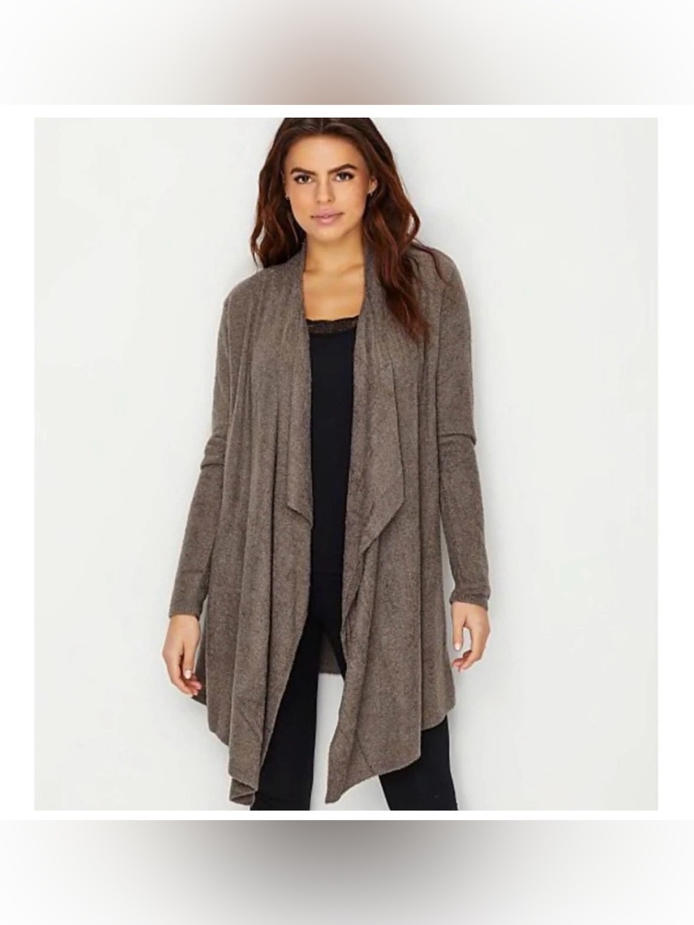 BAREFOOT DREAMS Bamboo Chic Calypso Taupe Draped Open-Front Cardigan Size L/XL